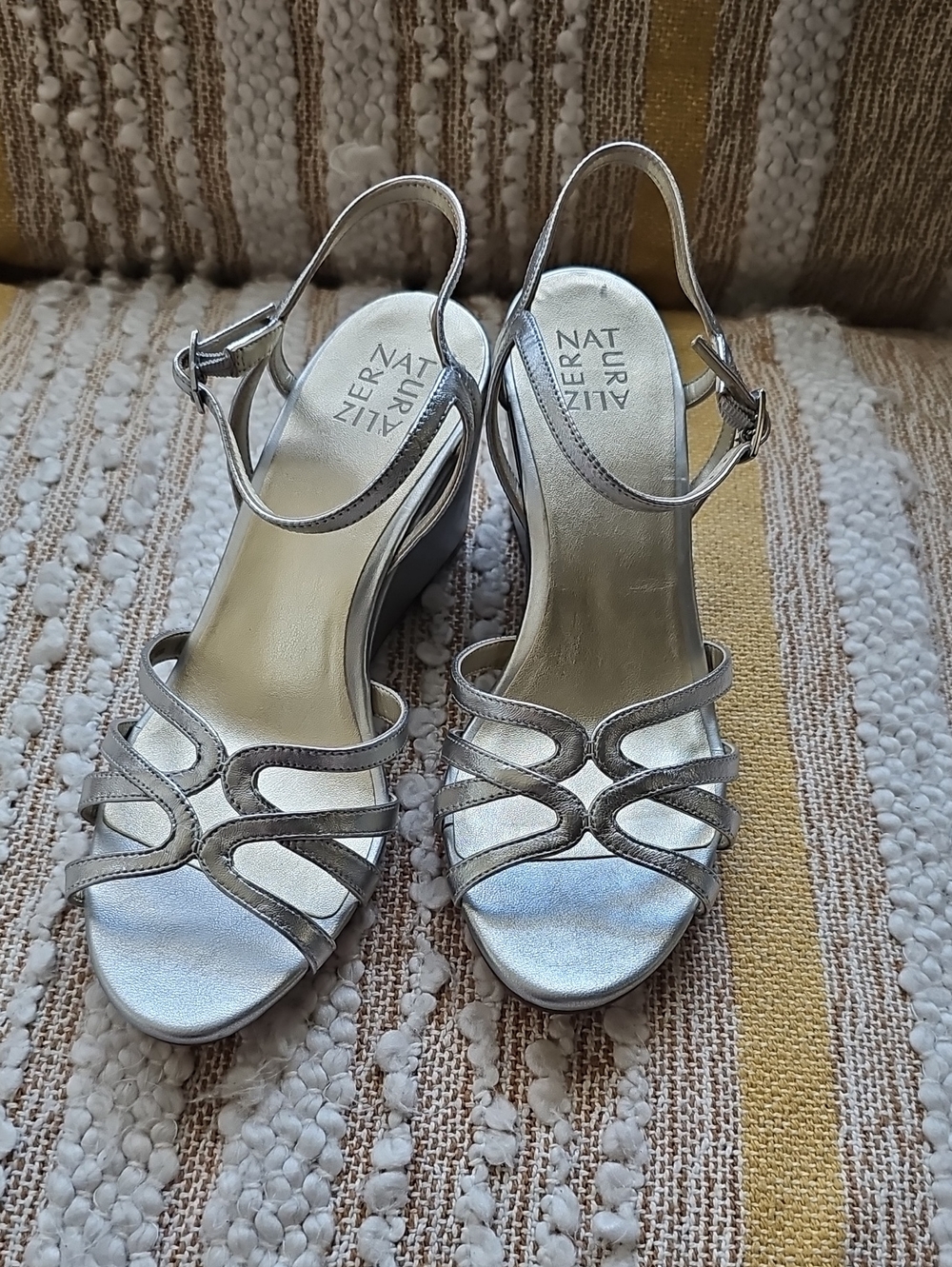 Naturalizer Gio Silver Metallic Slingback Wedge Sandals